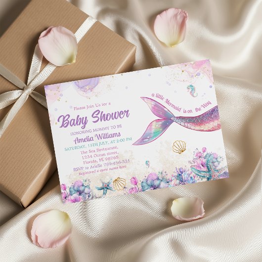 Pastel Mermaid Undersea Baby Girl 招待状