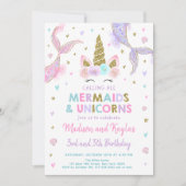 Pastel Mermaids and Unicorns Birthday 招待状 (正面)