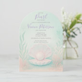 Pastel Mint and Coral Little Pearl Baby Shower 招待状 (スタンド正面)