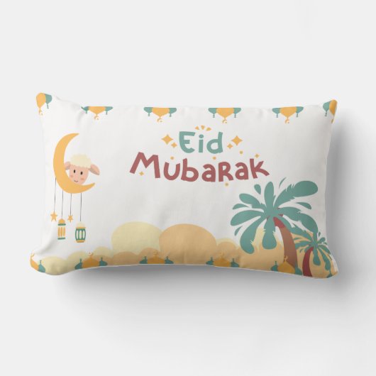 Pastel Moon & Palm Eid Mubarak Throw Pillow- eid ランバークッション (正面)