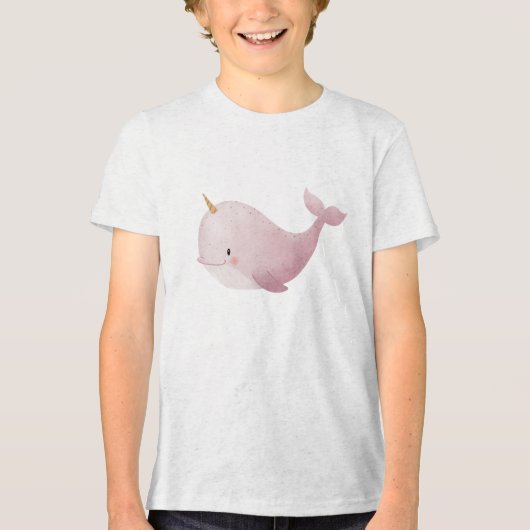 Pastel Narwhal Watercolor Illustration トライブレンドTシャツ (正面)