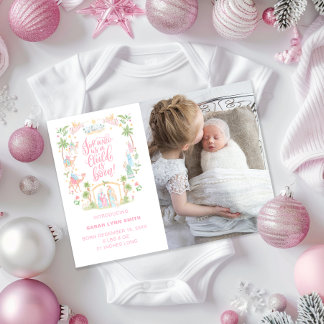 Pastel Nativity Baby Announcement Photo Card