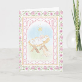 Pastel Nativity Baby Jesus in a Manger  カード