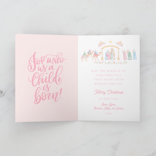 Pastel Nativity Baby Jesus in a Manger  カード (内部)