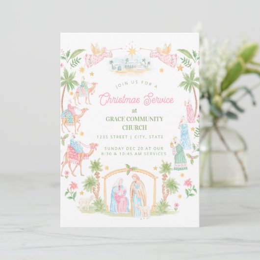 Pastel Nativity Christmas Service | Church 招待状 (スタンド正面)