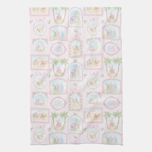 Pastel Nativity Scenes Christmas キッチンタオル (縦)