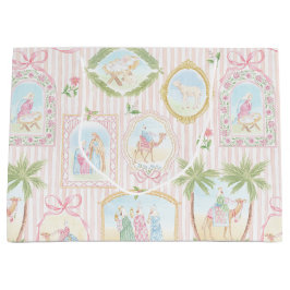 Pastel Nativity Scenes Striped ラージペーパーバッグ
