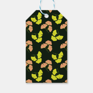 Pastel-Neon Ginko Leaves on Black Background ギフトタグ
