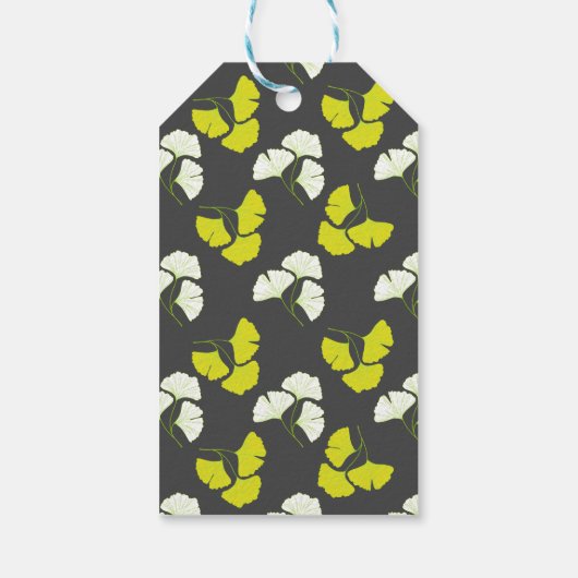 Pastel-Neon Ginko Leaves on Black Background ギフトタグ (裏面)