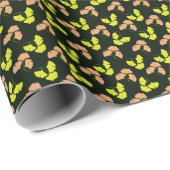 Pastel-Neon Ginko Leaves on Black Background ラッピングペーパー (ロールコーナー)