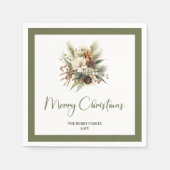 Pastel Neutral Christmas Tree Family Name Napkins スタンダードカクテルナプキン (正面)