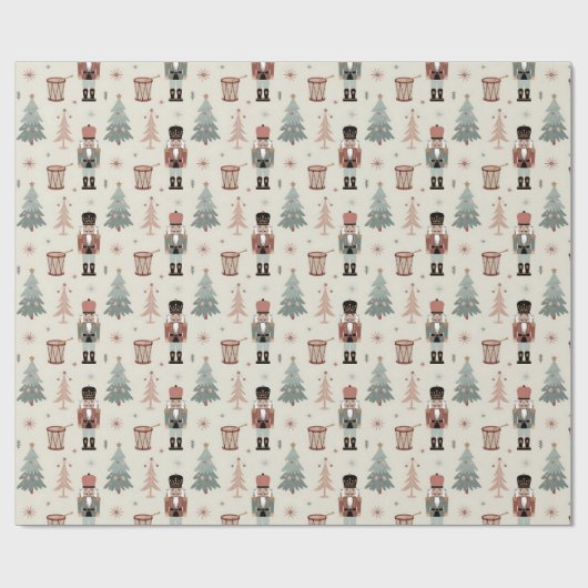 Pastel Neutral Nutcracker Christmas Pattern ラッピングペーパー (フラット)