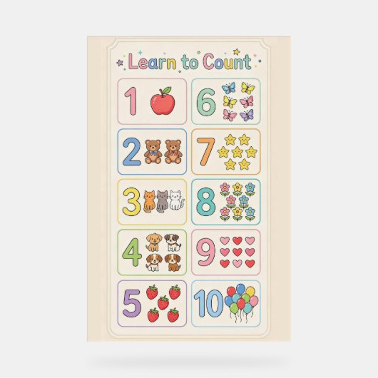 Pastel Numbers 1–10 Poster for Kids アクリルサイン (正面)