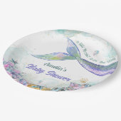 Pastel Ocean Sparkle Mermaid Tail Girl ペーパープレート (アングル)