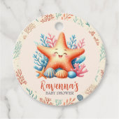 Pastel Ocean Starfish Custom Name Baby Shower フェイバータグ (正面)