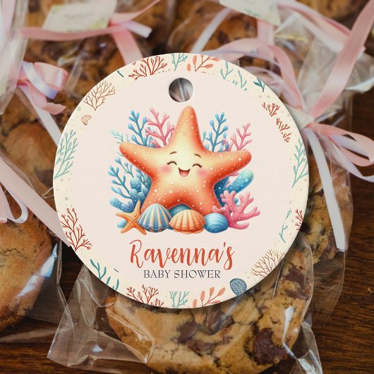 Pastel Ocean Starfish Custom Name Baby Shower フェイバータグ