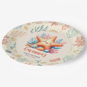 Pastel Ocean Starfish Custom Name Baby Shower ペーパープレート (アングル)