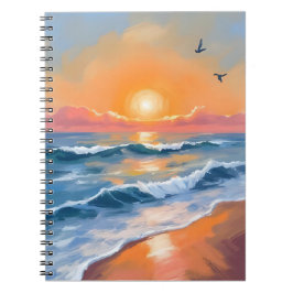 Pastel Ocean Sunset Watercolor Beach Painting ノートブック