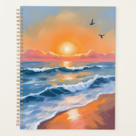 Pastel Ocean Sunset Watercolor Beach Painting プランナー手帳