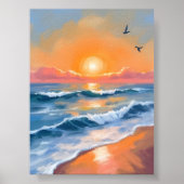 Pastel Ocean Sunset Watercolor Beach Painting ポスター (正面)