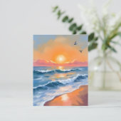 Pastel Ocean Sunset Watercolor Beach Painting Card (スタンド正面)