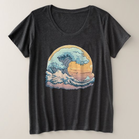 Pastel Ocean Wave Graphic T-Shirt プラスサイズTシャツ (デザイン正面)