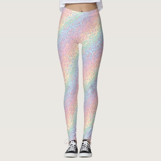 Pastel Opal Rainbow Leopard Print Leggings レギンス (正面)