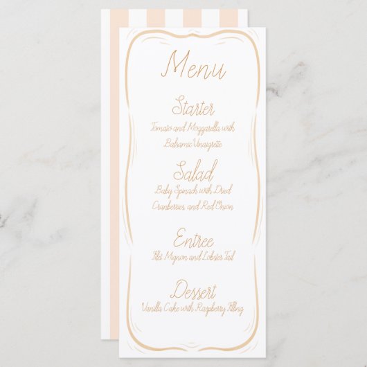 Pastel Orange Border Striped Wedding Menu メニュー (正面/裏面)