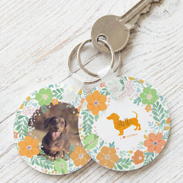 Pastel Orange Dachshund Custom Name & Photo キーホルダー