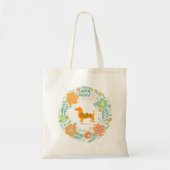 Pastel Orange Dachshund Floral Tote – Custom Photo トートバッグ (正面)