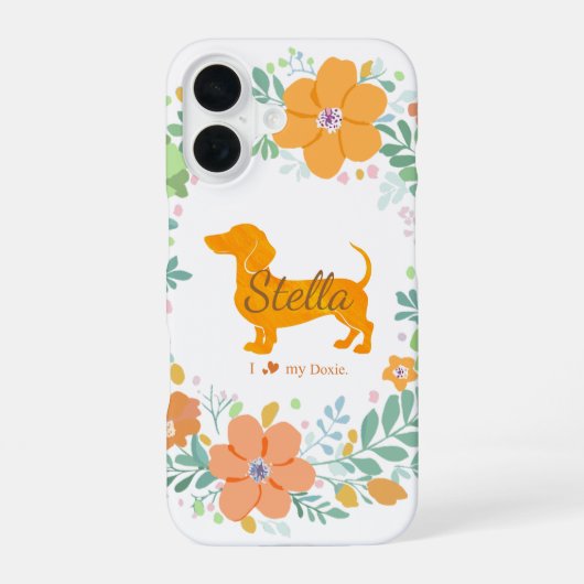 Pastel Orange Dachshund with Flower – Custom Name iPhone 16ケース (裏面)
