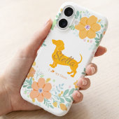 Pastel Orange Dachshund with Flower – Custom Name iPhone 16ケース