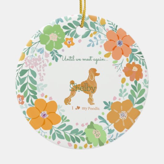 Pastel Orange Floral Poodle Custom Photo Memorial セラミックオーナメント (正面)
