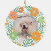 Pastel Orange Floral Poodle Custom Photo Memorial セラミックオーナメント (裏面)