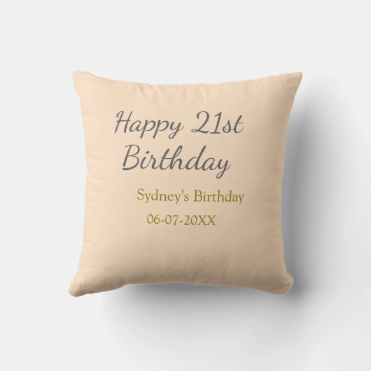 Pastel orange gray happy 21st birthday name date クッション (裏面)