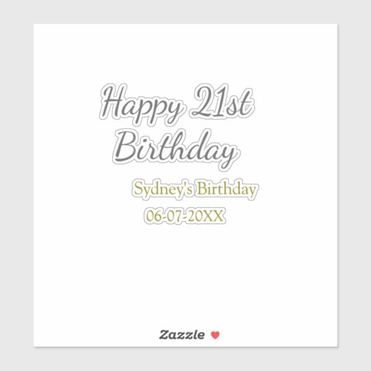 Pastel orange gray happy 21st birthday name date シール (シート)