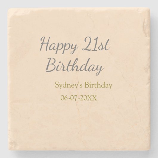 Pastel orange gray happy 21st birthday name date ストーンコースター (正面)