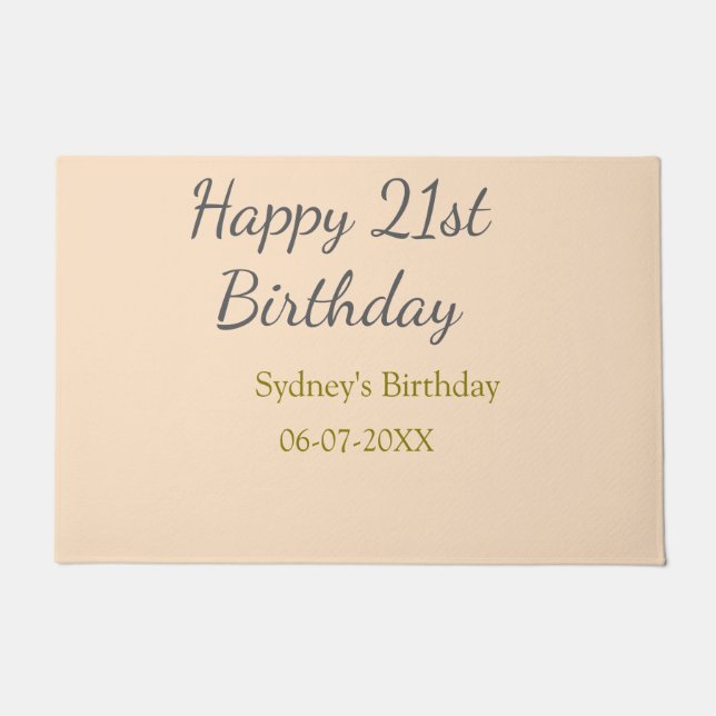 Pastel orange gray happy 21st birthday name date ドアマット (正面)