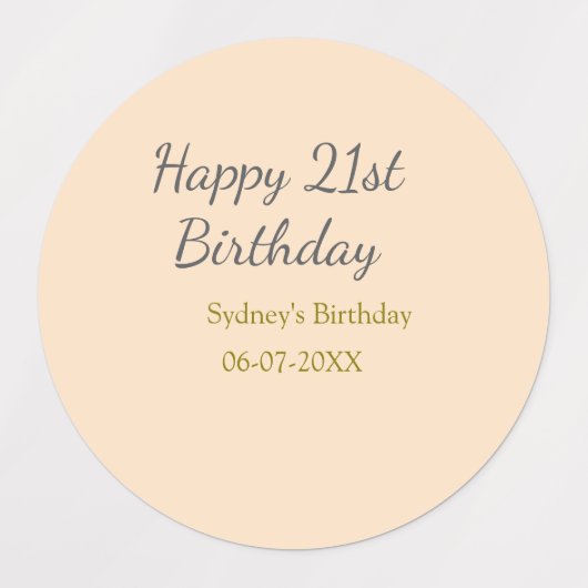 Pastel orange gray happy 21st birthday name date ラベル (デザイン2)