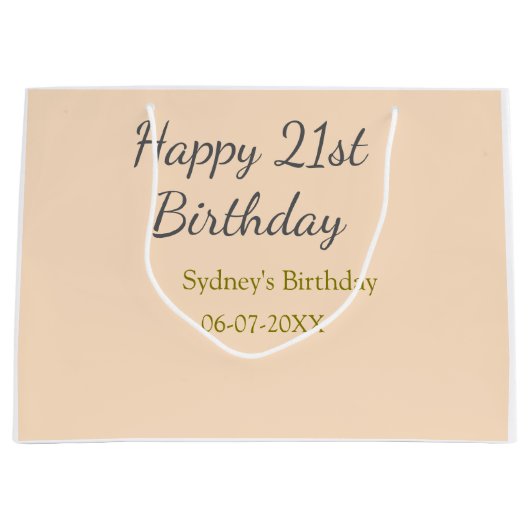Pastel orange gray happy 21st birthday name date ラージペーパーバッグ (正面)