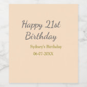 Pastel orange gray happy 21st birthday name date ワインラベル (シングルラベル)