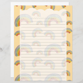Pastel Orange Kawaii Rainbow Stationery Paper