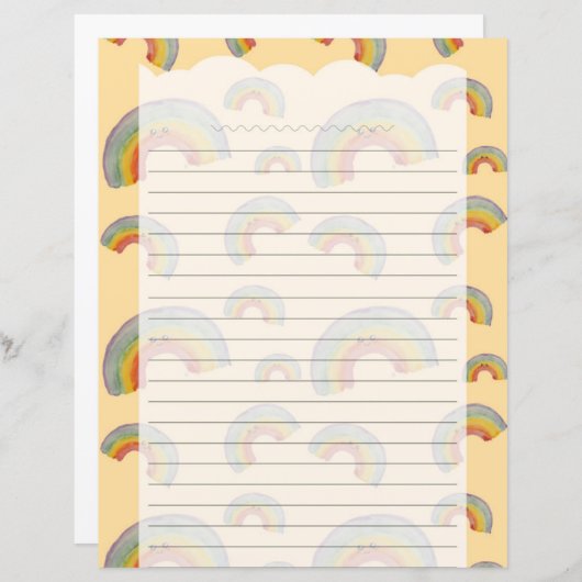 Pastel Orange Kawaii Rainbow Stationery Paper (正面/裏面)