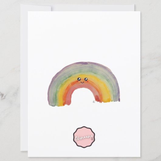 Pastel Orange Kawaii Rainbow Stationery Paper (裏面)