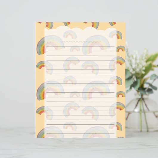 Pastel Orange Kawaii Rainbow Stationery Paper (スタンド正面)