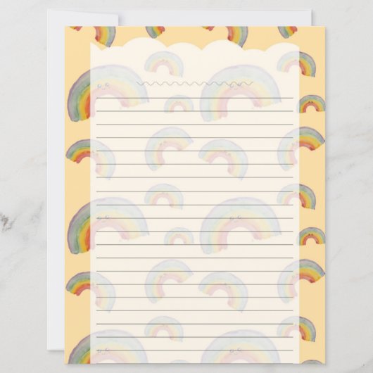 Pastel Orange Kawaii Rainbow Stationery Paper (正面)