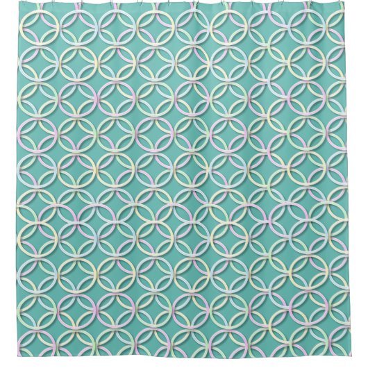 Pastel Overlapping Circles Abstract Pattern Teal シャワーカーテン (正面)