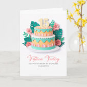 Pastel Paper-Cut Cake 15th Birthday カード (黄色い花)