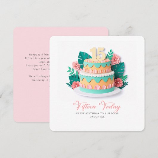 Pastel Paper-Cut Cake 15th Birthday カード (正面/裏面)
