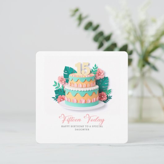 Pastel Paper-Cut Cake 15th Birthday カード (スタンド正面)